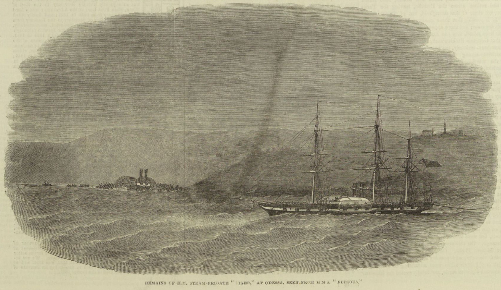 Wrak fregaty bocznokołowej Tiger' koło Odessy (ILN-1854).jpg