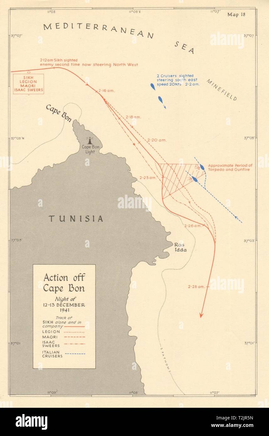 battle-of-cape-bon-12-13-december-1941-world-war-2-tunisia-1960-old-map-T2JR5N.jpg