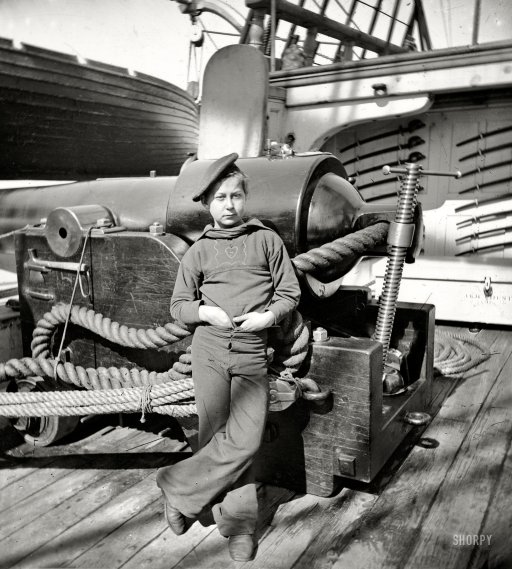 Powder monkey by gun of U.S.S. New Hampshire.jpg