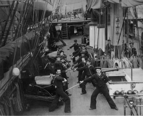 Crew practicing swordsmanship during the 1800's.jpg