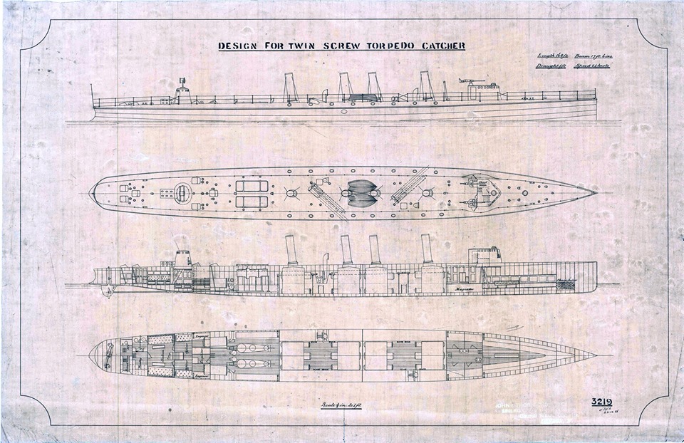 from the depths of the Danish archive, the project Torpedo boat catcher Thornikroft, dated December 1886.jpg